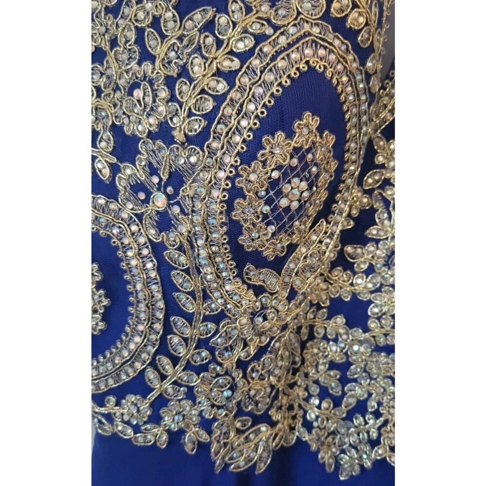 Aspeed Sz. XS Hand Beaded Blue Gown Prom Maxi Dress Full Length Glamorous Lined - Picture 3 of 12